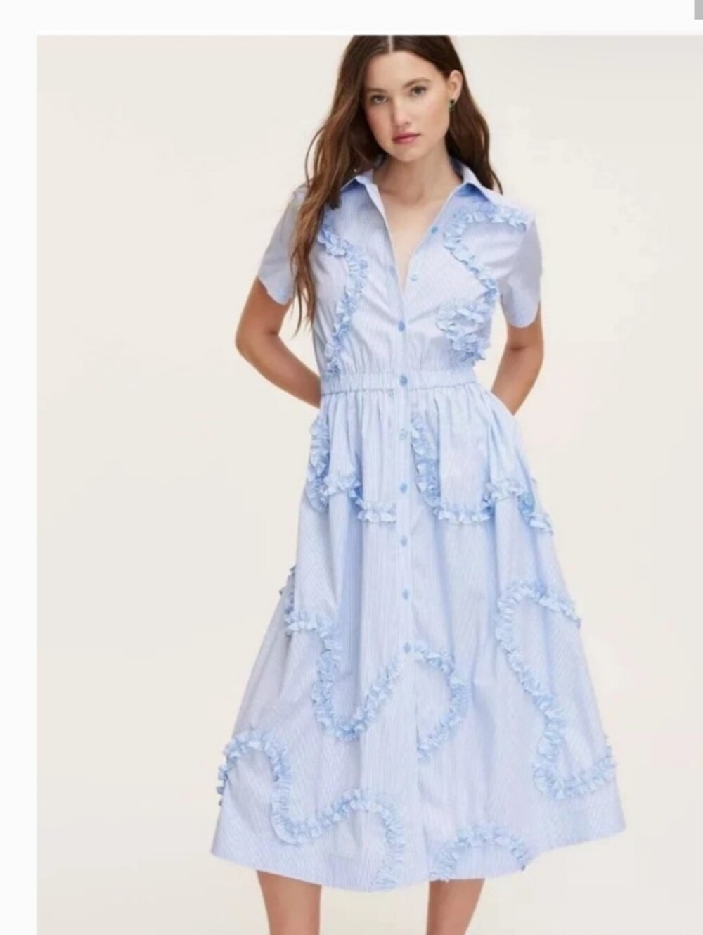 kate spade Light Blue Ruffle-Trim Button Midi Dress